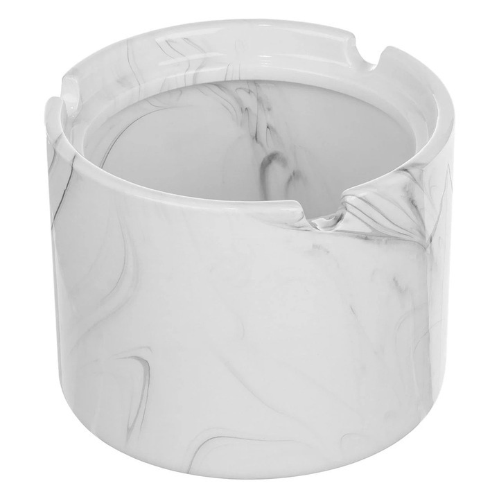 Modern kerámia hamutartó fa fedéllel, márvány kivitel, fehér