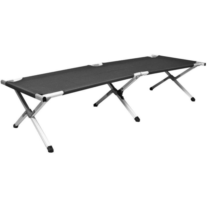 Pat pliabil VarioShop®, ideal pentru calatorie, camping, constructie solida din otel inoxidabil, sarcina maxima 110 kg, 189 x 70 x 43 cm, Negru