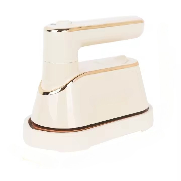 Fier de Calcat Electric Portabil, 1300W, Talpa Ceramica Antiaderenta, Functie Abur, Maner Rotativ 180°, Masuta Inclusa, Cablu 1.5m, Design Compact, Crem, Ideal pentru Calatorii si Uz Casnic