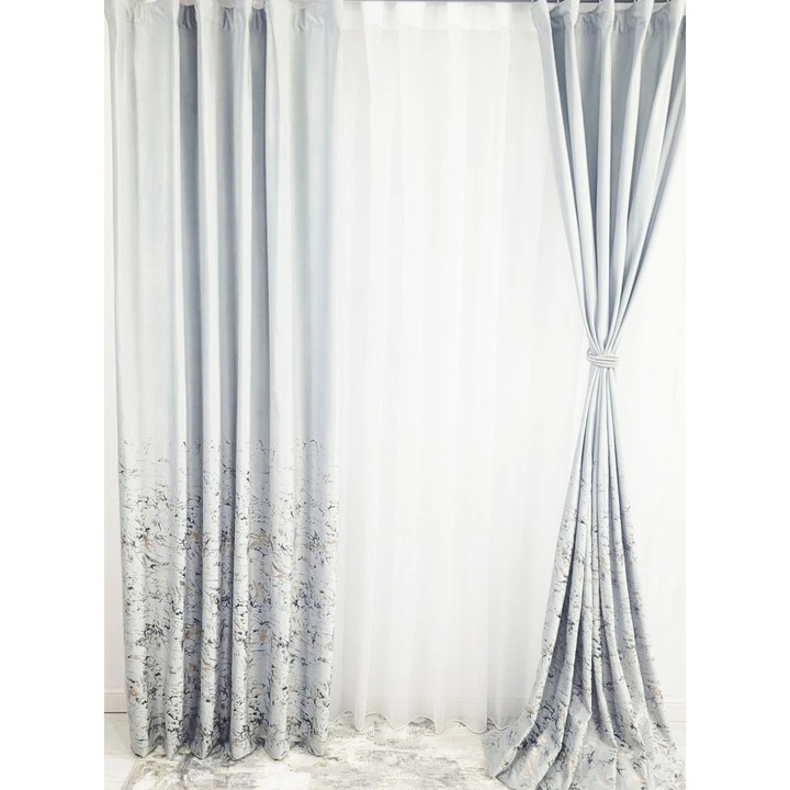 Szürke bársony drapéria betétekkel, L 2,5 m és H 2,5 m, állítható pamut áttetsző