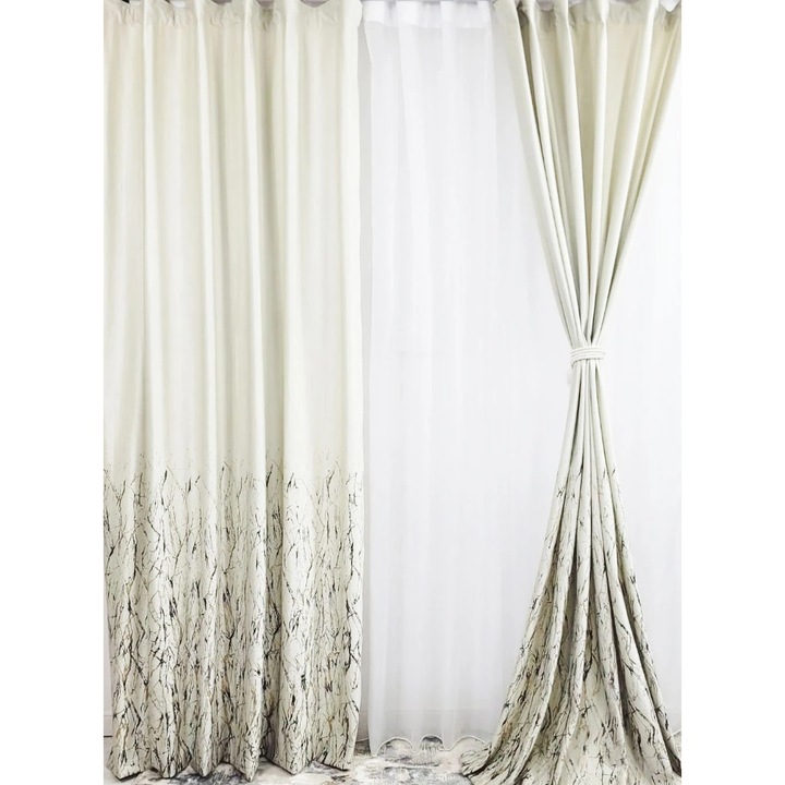 Krémszínű bársony drapéria betétekkel, L 1,5 m és H 2,5 m, állítható pamut redők