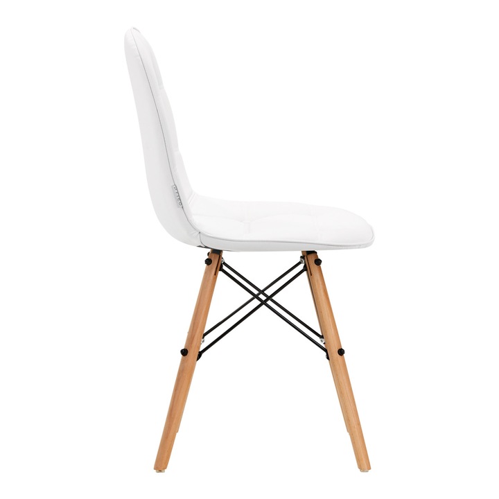 Scaun 4Rico QS-185, stil scandinav, ecologic, alb, cu structura metalica neagra, picioare din lemn de fag, set complet