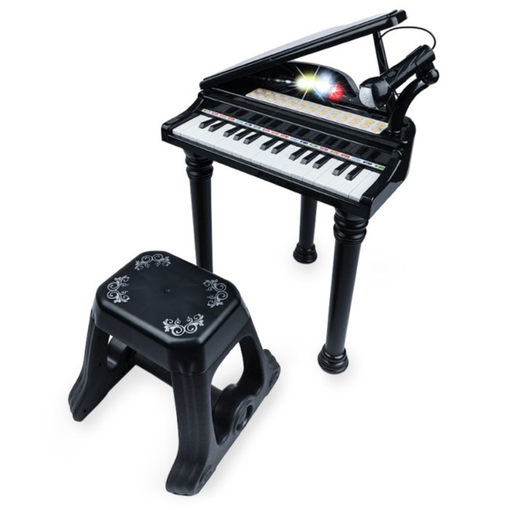 Elektronikus zongora gyerekeknek NN BK, fekete, székkel