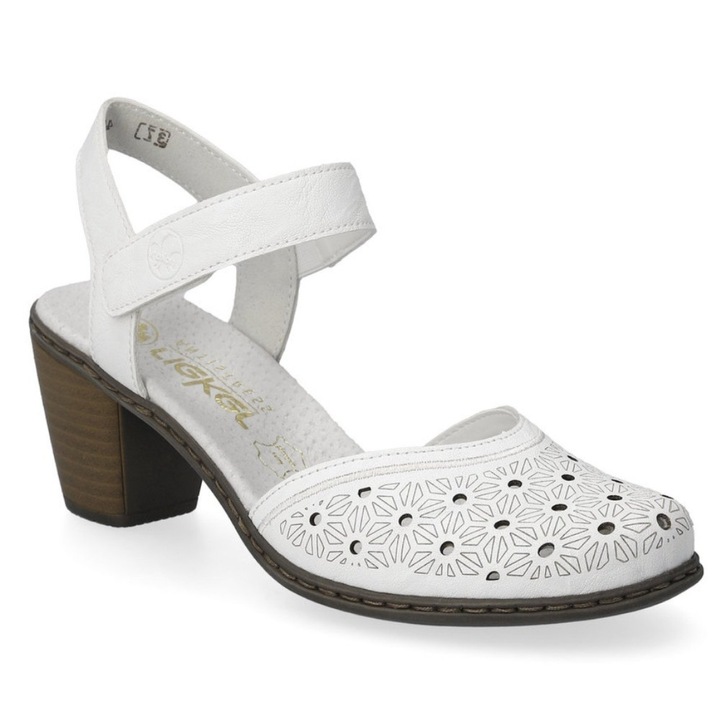 Sandale dama Rieker din piele alba cu velcro, cu spatele deschis, 40991-80, marimea 39