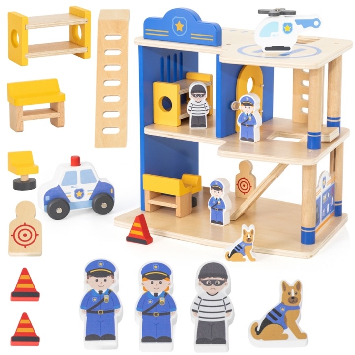 Set de joaca politie Masterkidz, lemn, multicolor