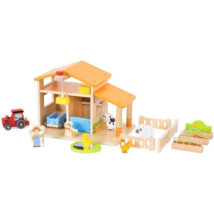 Set de constructie pentru copii, Viga, Lemn, 21 piese, multicolor