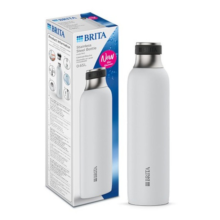 Бутилка BRITA sodaTRIO, 0.65 л, бяла, неръждаема стомана, лесна за употреба