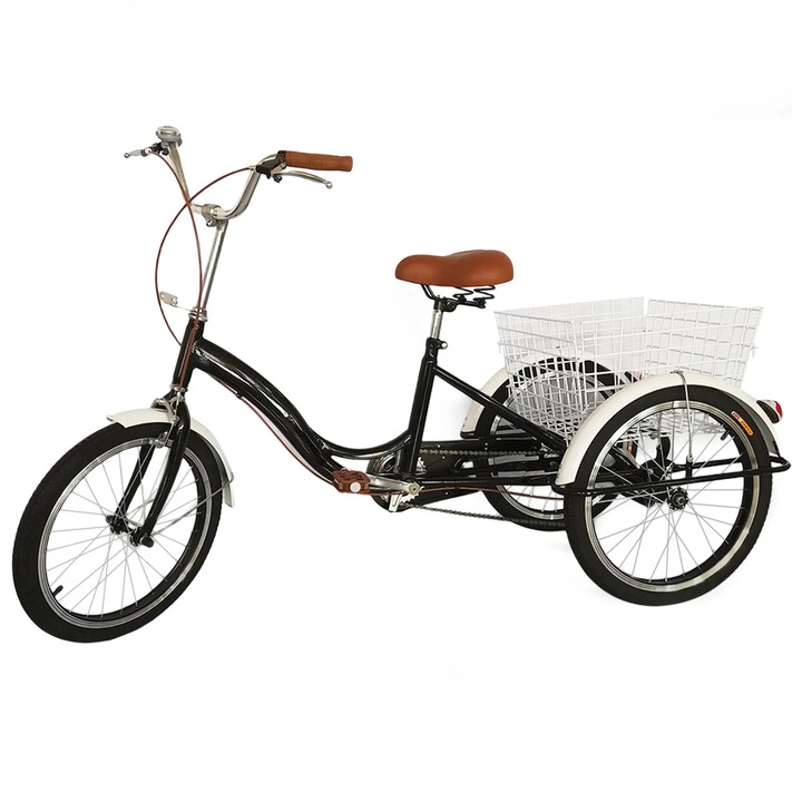 Триколка за възрастни, 20", алуминиева рамка, черна, регулируема, голяма кошница