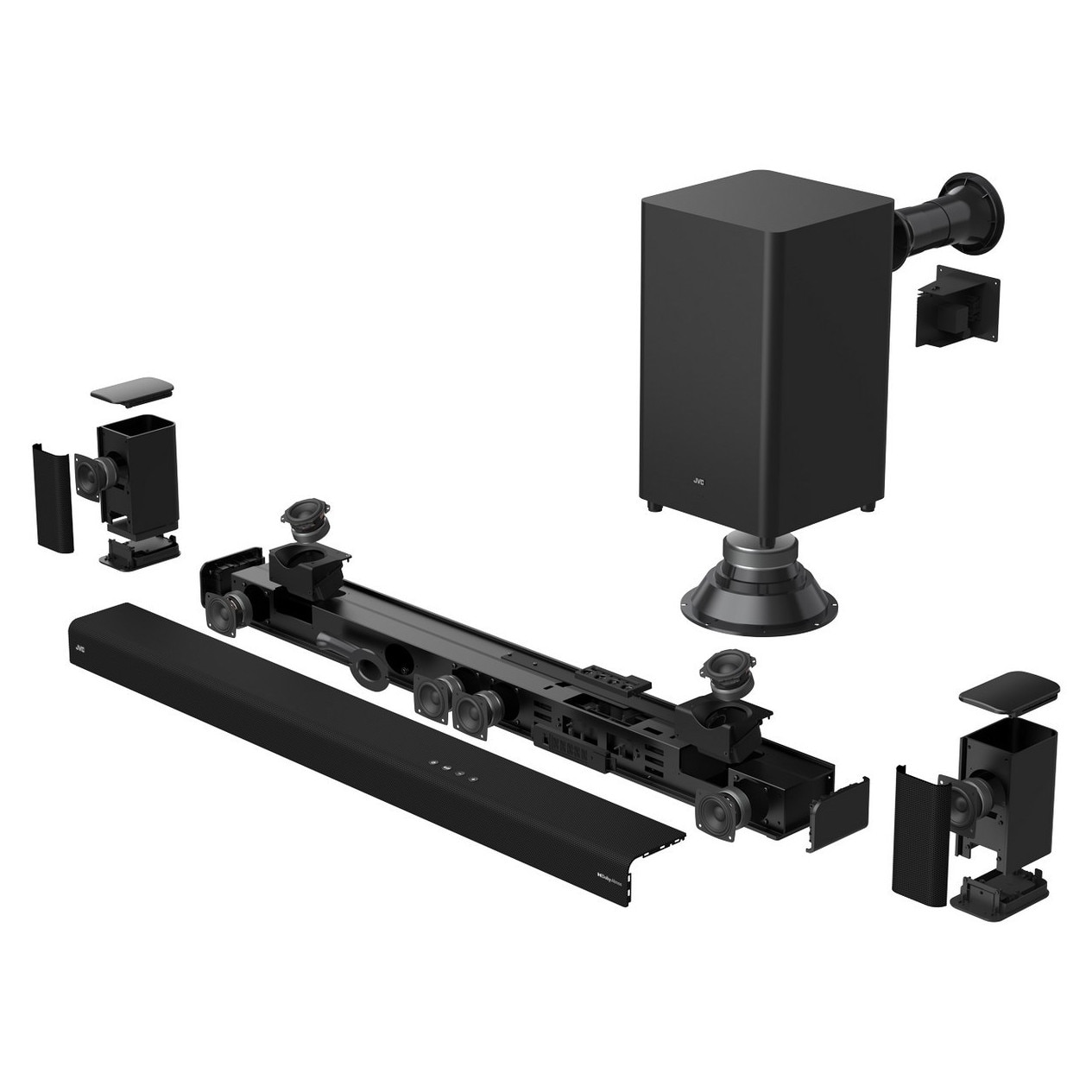 Soundbar JVC TH-E874B 5.1.2, Subwoofer wireless, Dolby Atmos, 1000x67x105mm, Negru