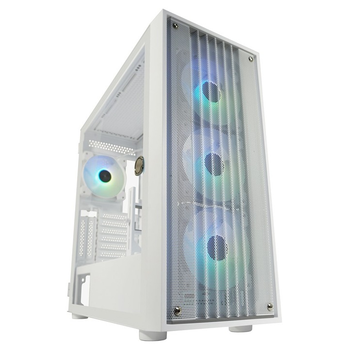 Carcasa Midi Tower LC-Power, alba, 3x 3.5", 5x 2.5", iluminare RGB, 487x205x480mm