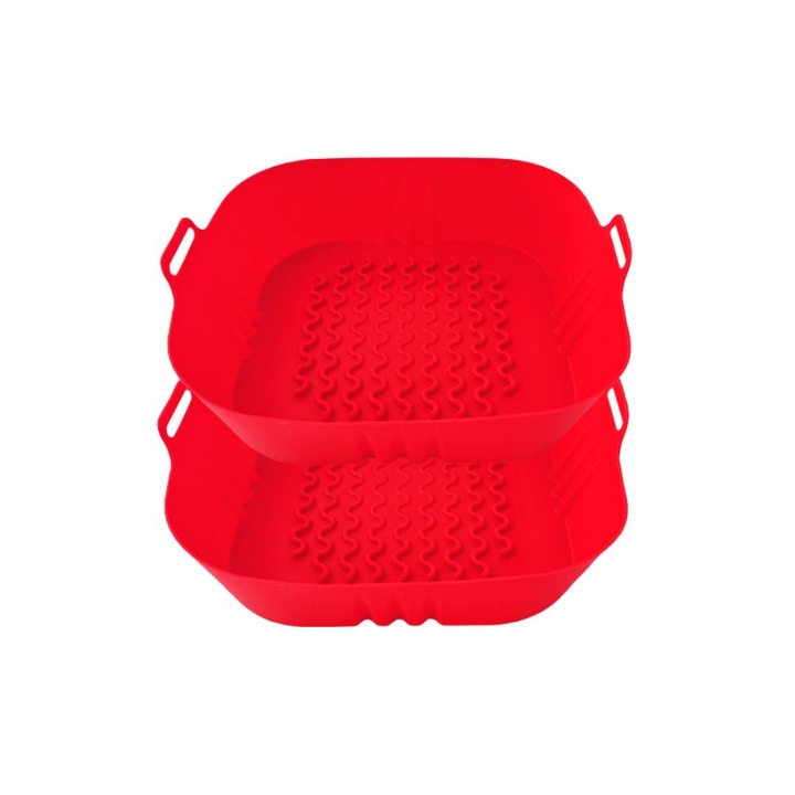 Accesorii friteuza, Silikraft, set 2 buc, 19.5x16.5x5cm, rezistent la ulei si apa, reutilizabil, rosu