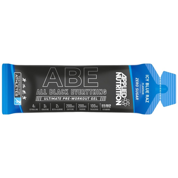 Supliment alimentar, Applied Nutrition ABE Gel All Black Everything Pre-Workout, Zmeura Albastra, 60 de grame