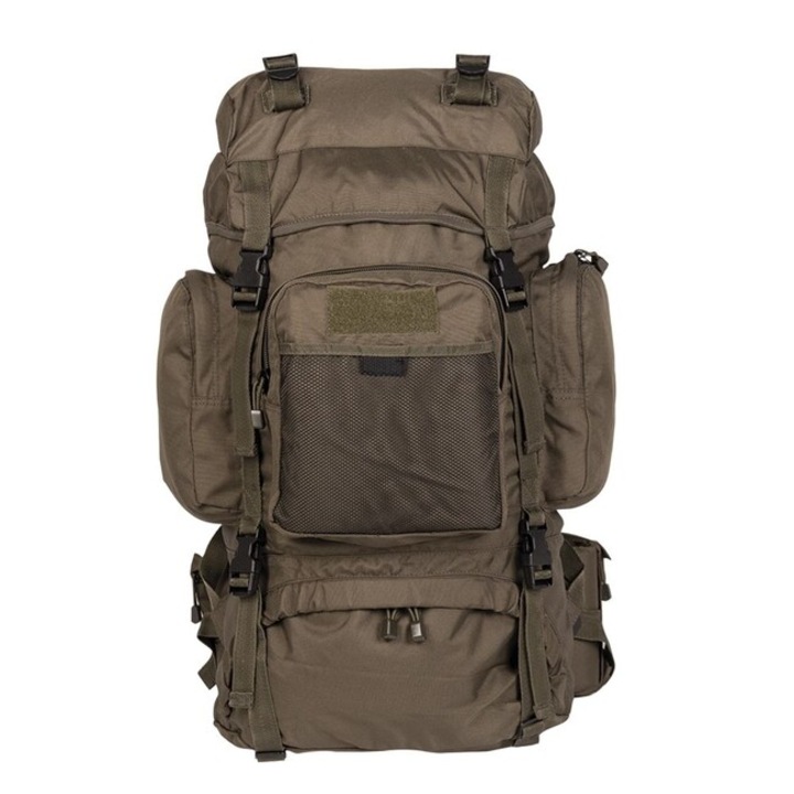 Rucsac Mil-Tec, 35x18x54cm, 55 litri, 3 buzunare exterioare, culoare oliva