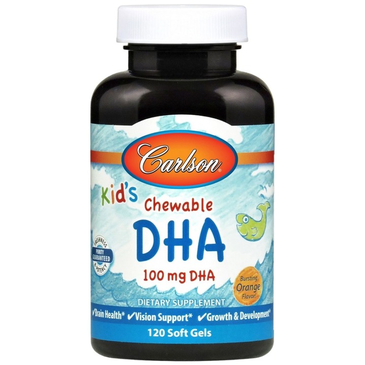 Supliment alimentar, Carlson Labs Kids DHA masticabil 100 mg, portocaliu, 120 capsule gel masticabile