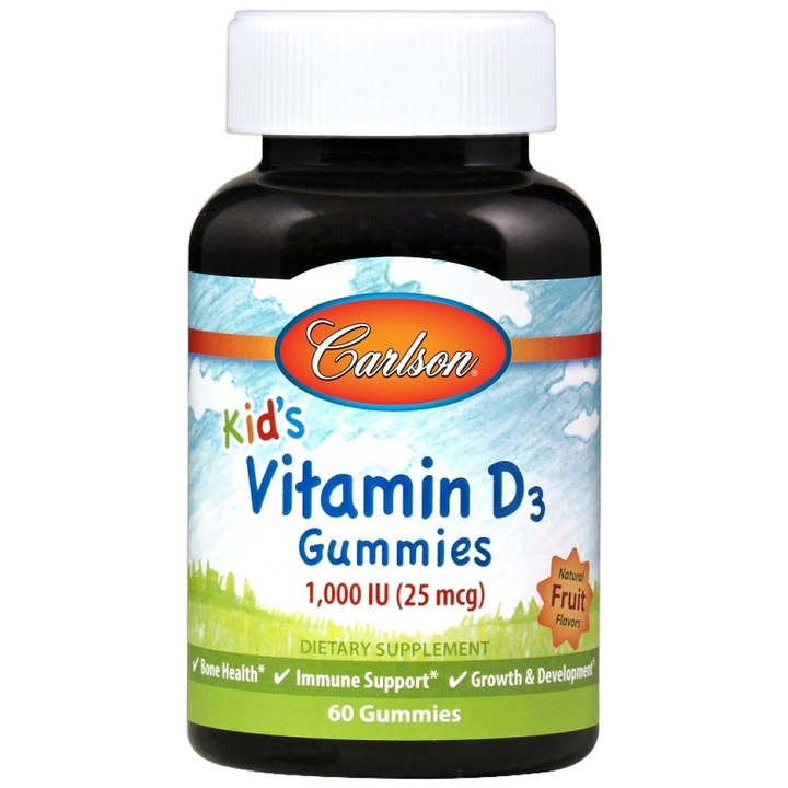 Vitamin D3 Gummies, 25 mcg (1,000 IU), Carlson Kid's, 60 Gummies
