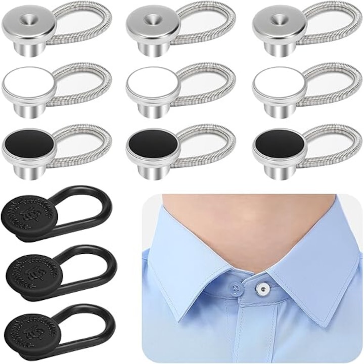 Set 12 extensoare guler camasa, zenzmy, alb, argintiu, negru