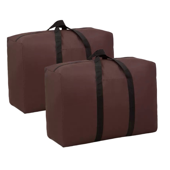 Set 2 organizatoare imbracaminte pentru mutare, Polietilena, Gri, 80x45x25cm, Maro