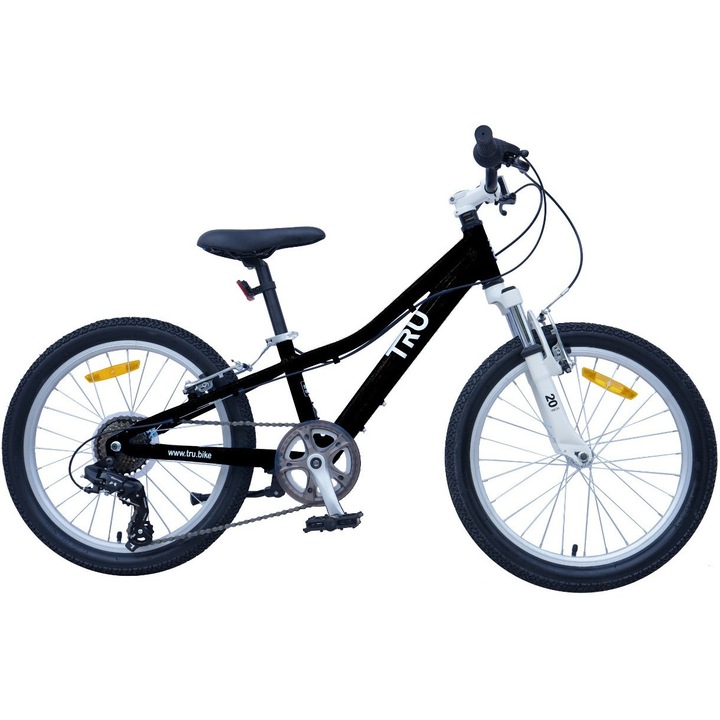 Gyerekkerékpár, Tru Bikes, Tru 2.0, Alumínium váz, Nagyon könnyű, Tömeg: 9,9 Kg, 6-8 éves gyermekeknek, Állítható kormány, 20 hüvelykes gumiabroncs, Matt fekete