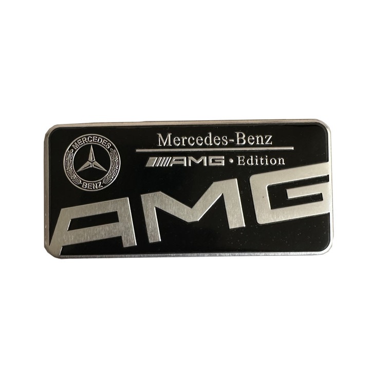 Декоративна метална табелка PBauto, Подходяща за Мерцедес A, B, C, E, S, M, G, CLA, GLA, 9см х 4см, Черна, Тип AMG
