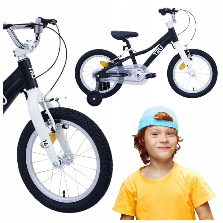 Gyerekkerékpár, Tru Bikes, Tru 1.6, Alumínium váz, Nagyon könnyű, Súly 8 Kg, 4-6 éves gyermekeknek, Állítható kormány, 16 hüvelykes kerék, Fekete