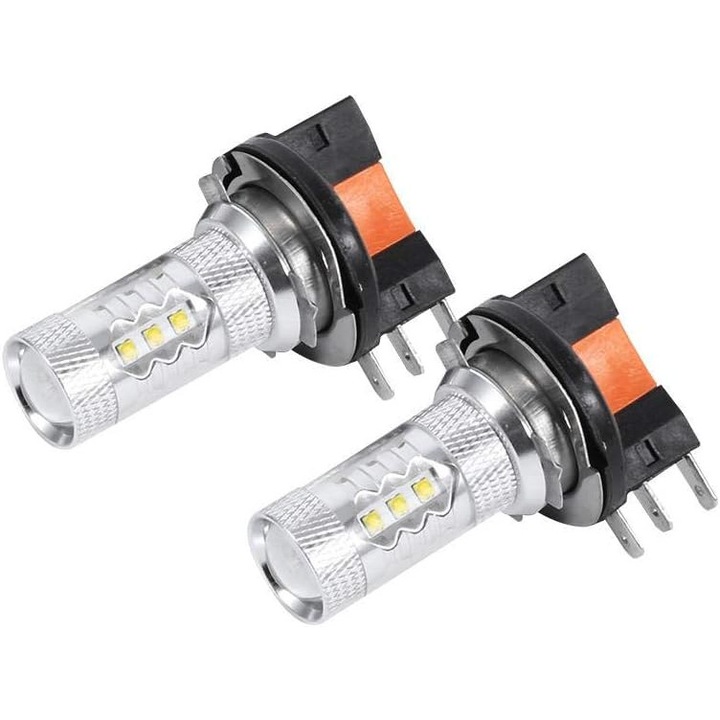 Becuri LED H15, set 2 buc, 80W, alb pur, 6.2x3.5x1.8cm, 60000 ore durata de viata
