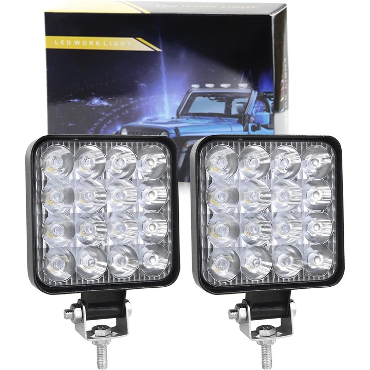 бр. Квадратна LED работна светлина, 3,3 инча Мини 48W 12V 24V LED работна лампа, Прожекторна работна лампа за офроуд автомобил, камион, SUV, трактор 4x4, без мъгла HIASDFLS