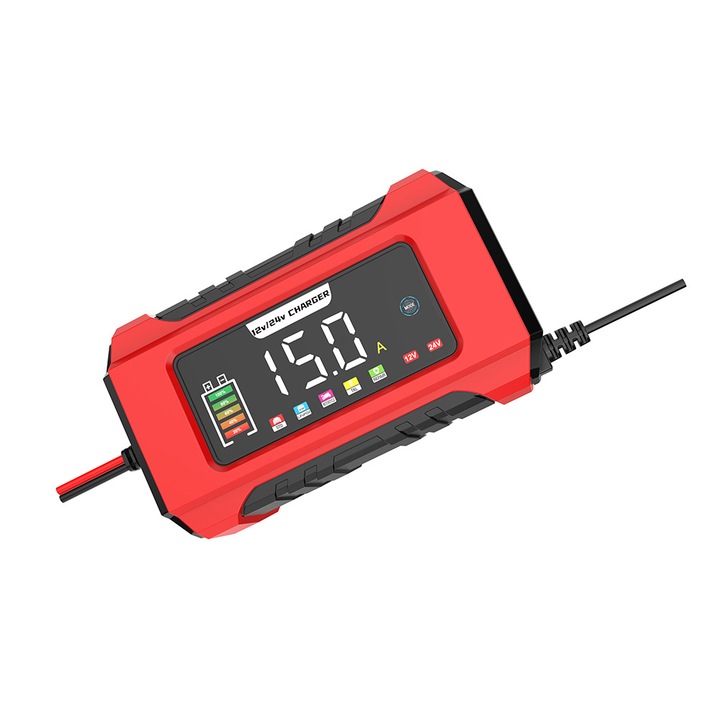 Redresor auto 12V 15A/24V 8A, 9 trepte, ecran LED colorat