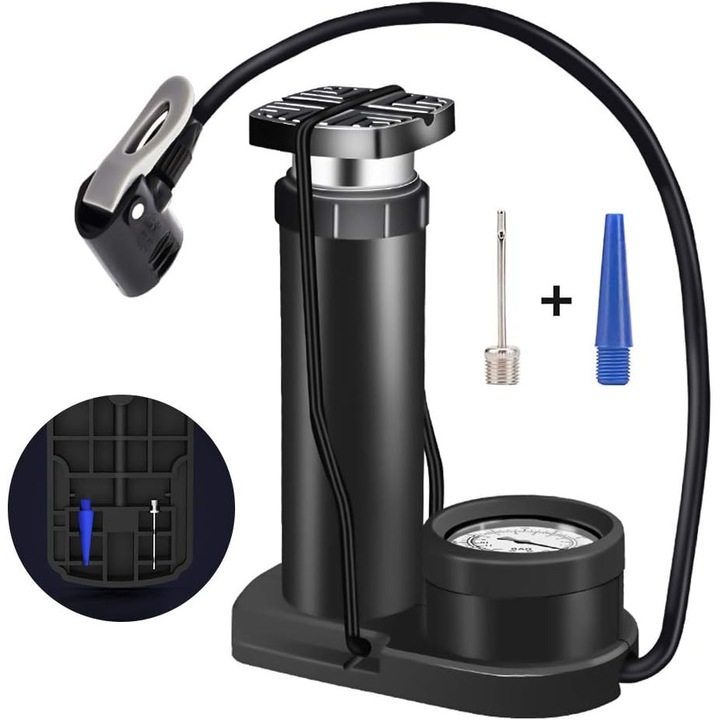 Велосипедна помпа, Крачна помпа, Мини преносима стояща помпа, Съвместима със Schrader и Presta, Велосипедна въздушна помпа, подходяща за всички вентили