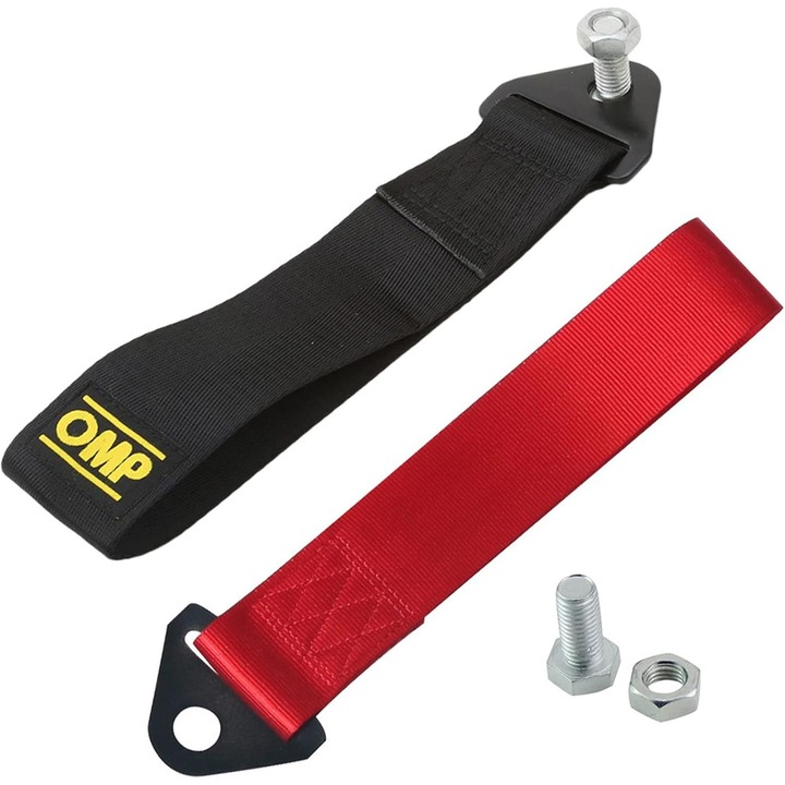Curea de remorcare auto, 2 bucati, nylon, negru si rosu, universala, pentru fata si spate