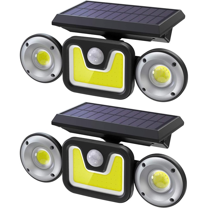 Външни соларни лампи, 83COB LED със сензор за движение, охранителни светлини с 3 режима, IP65 осветление с детектор за движение, външна соларна лампа 6500K, водоустойчив соларен прожектор, 2 пакета