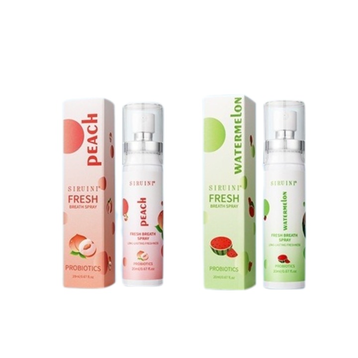 Set 2 Odorizant oral, Spray oral, Spray de improspatare a respiratiei - Contine parfum de pepene verde si piersica pentru a imbunatati respiratia urat mirositoare si pentru a va mentine gura curata