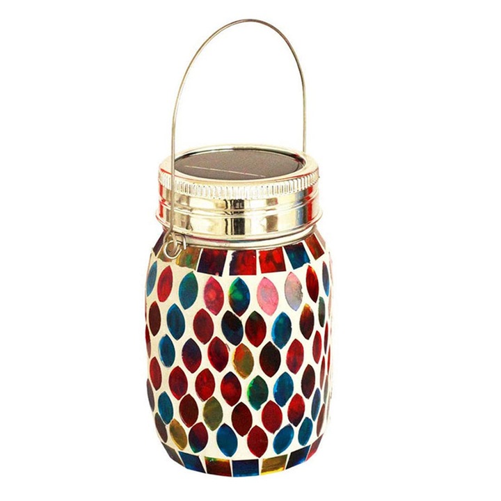 Lampa solara mozaic decorativa, sticla colorata, rezistenta la apa, 8h autonomie