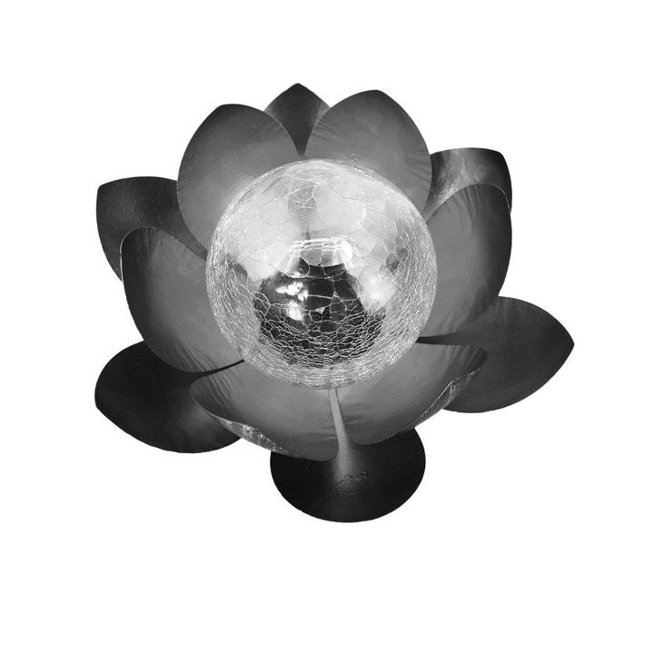 Декоративна соларна лампа Lotus, водоустойчив дизайн, LED светлина, сив цвят, за градина, алея, маса