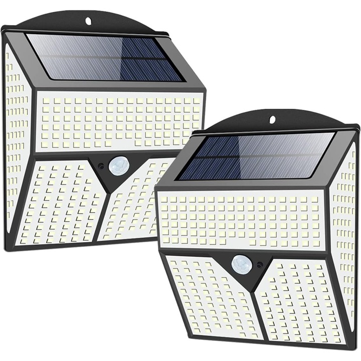 Lampa solara de exterior, 436 LED, senzor miscare, IP65, alb, 60m