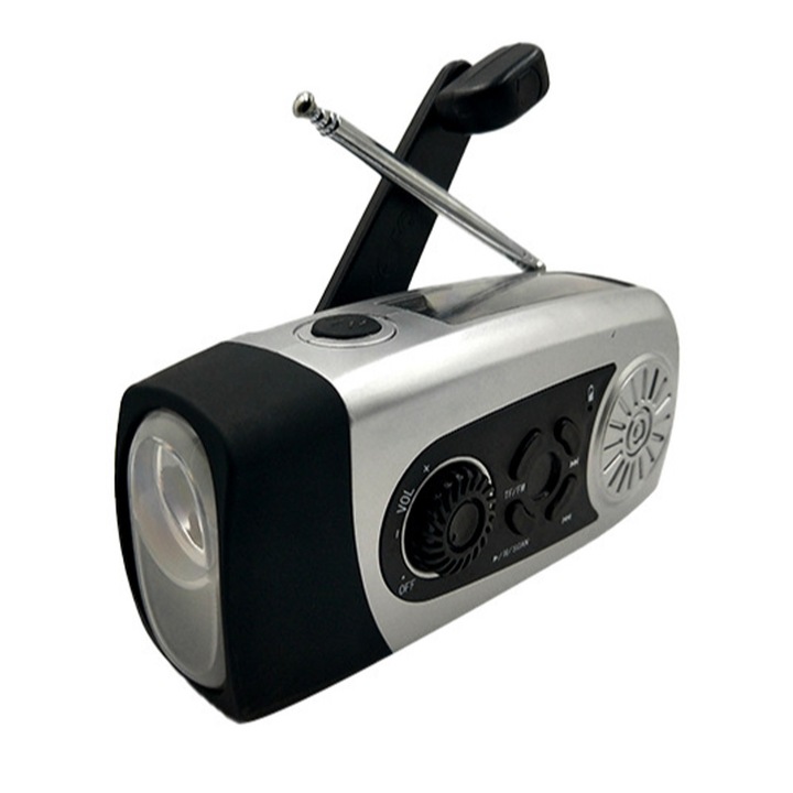 Sürgősségi napelemes kurblis időjárásrádió, hordozható TF/FM rádió LED lámpával, 2000 mAh kapacitás