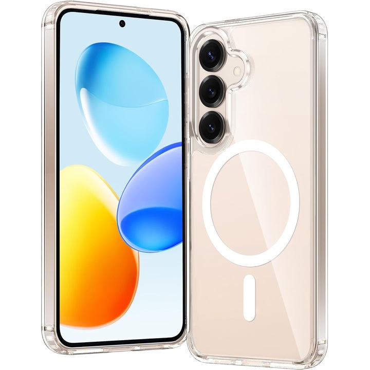 Прозрачен калъф за телефон за Samsung Galaxy S24/S25, MDUG, магнитен, военна защита, против пожълтяване, прозрачен