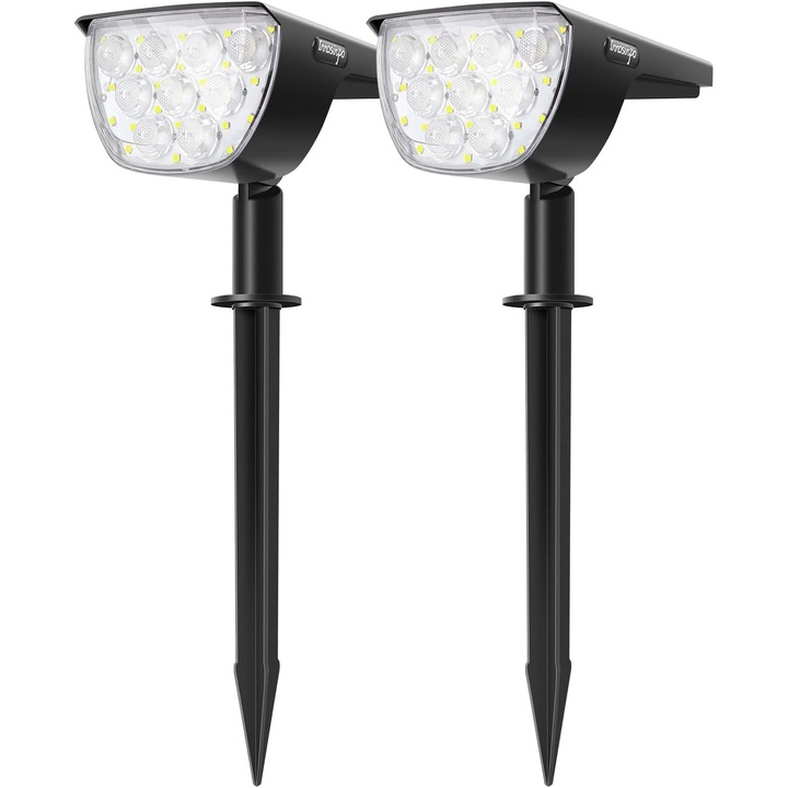 2 пакета външни соларни прожектора, 30 IP67 водоустойчиви соларни LED светлини, регулируеми соларни прожектори със 180° соларен панел, Външно соларно осветление за градина, двор, пътека, алея WddnAot