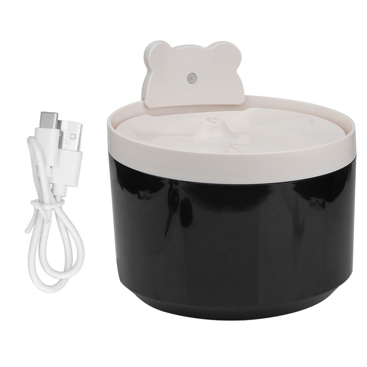 Fantana de baut pentru animale de companie, neagra, capacitate de 2 litri, fantana de baut inteligenta din materiale ecologice, fantana de baut cu zgomot redus