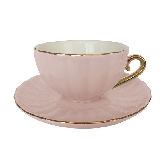 Ceasca cu farfurie Bombay Duck, jad, roz/auriu