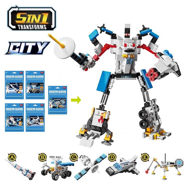 Galaxy MegaBot építőkészlet 5 az 1-ben, 256 darabos, űrmodell, 6 éves kortól, többszínű