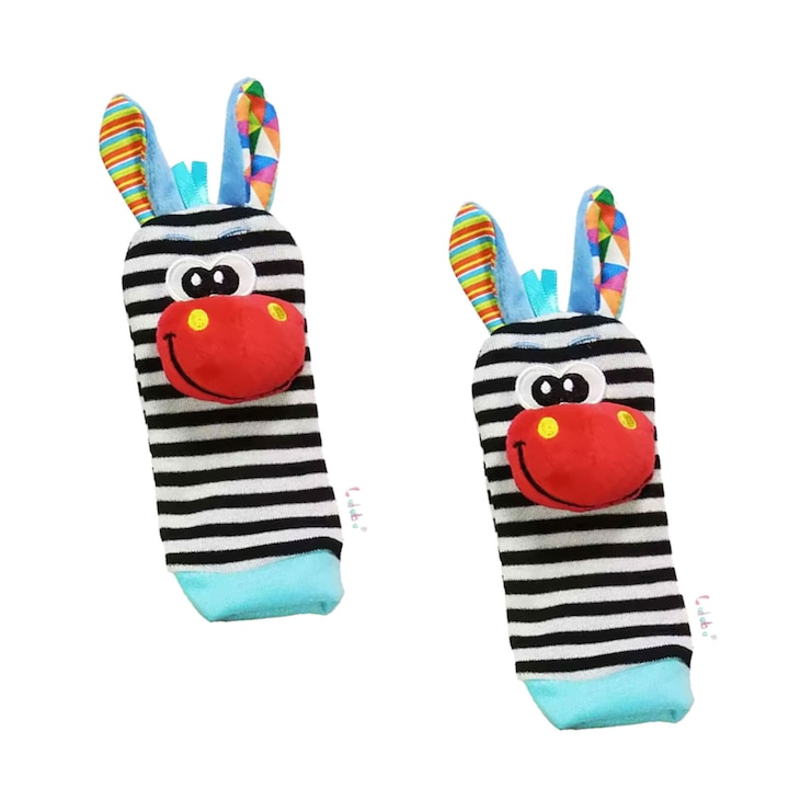 2 db-os csukló- és bokacsörgő készlet, érzékszervi játékok 0-12 hónapos csecsemőknek, puha anyagból, hímzett mintával, többszínű