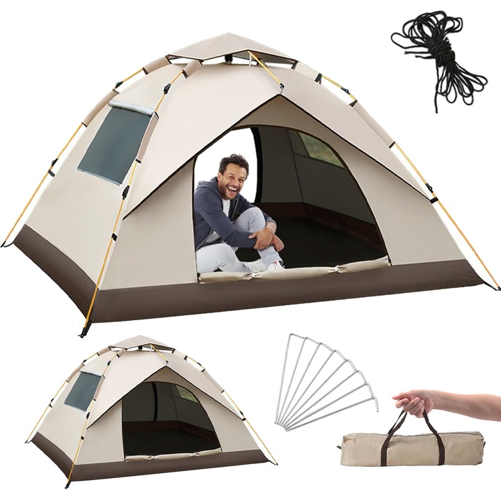 Палатка за къмпинг Bedee, изскачаща, за 2-3 души, водоустойчива, 210x150x125 см, с чанта за носене, пълен комплект