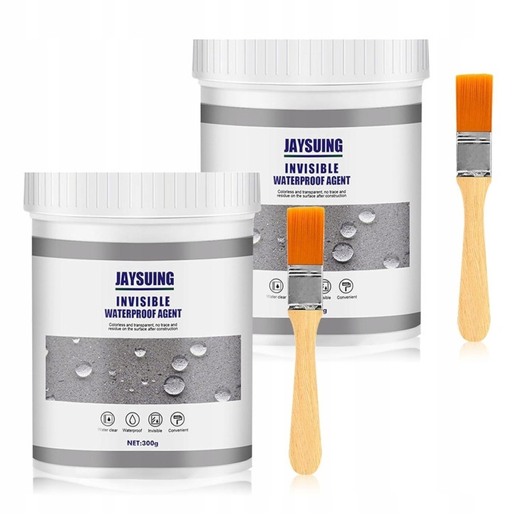 Agent hidroizolant transparent, Jaysuing, 2x300g, invizibil impermeabil, adeziv pentru prevenirea scurgerilor, aplicare usoara, cu perie, 2 buc