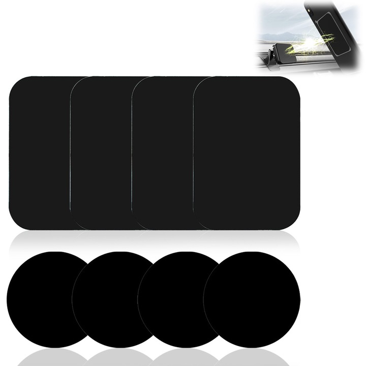 Placi metalice auto set 6 piese rotunde si dreptunghiulare adezive 0.5mm