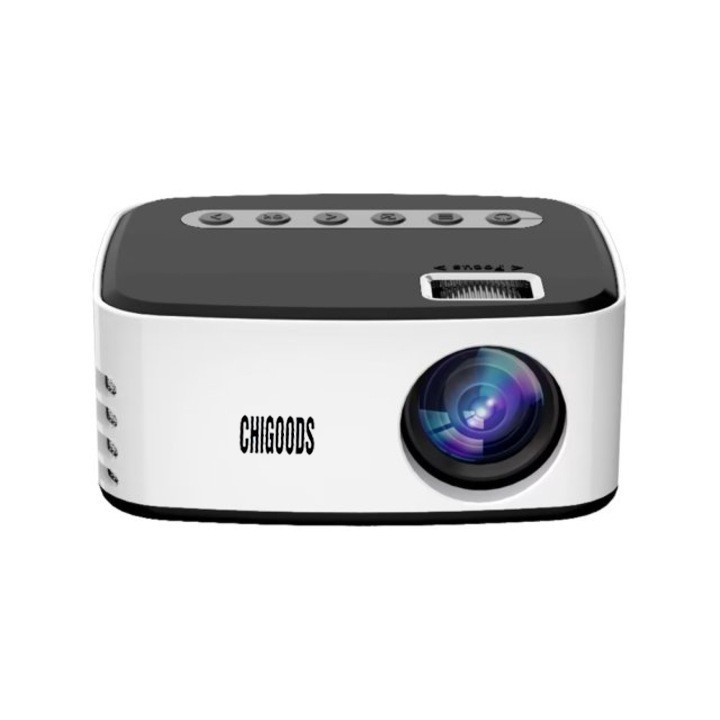 CHIGOODS, Projektor LED projektor Full HD pro1080p，Támogassa az Apple/Androidot, csatlakozhat az 5V2A mobil tápegységhez mobiltelefon/táblagép, U lemez, mobil merevlemez segítségével