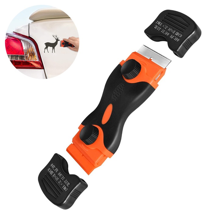 Spatula multifunctionala pentru curatare, 6 lame, plastic, galben-portocaliu-albastru, 125x46x9mm