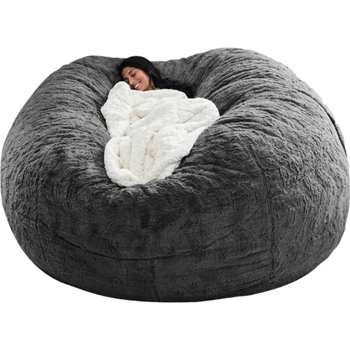 Husa pentru fotoliu bean bag multifunctional, gri inchis, 180x90cm