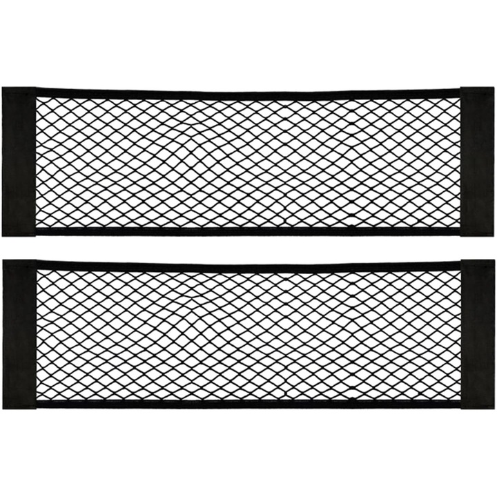 2 darabos szett, univerzális csomagtartó háló 80 x 25 cm, rugalmas és strapabíró nylon autós rendszerező, összecsukható, a legtöbb járművel kompatibilis, fekete