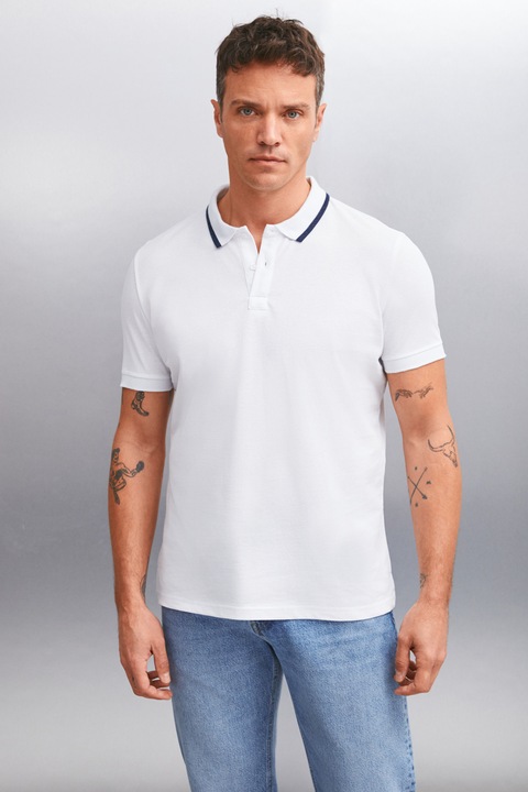 GRIMELANGE, Tricou polo regular fit, Alb optic/Bleumarin, L