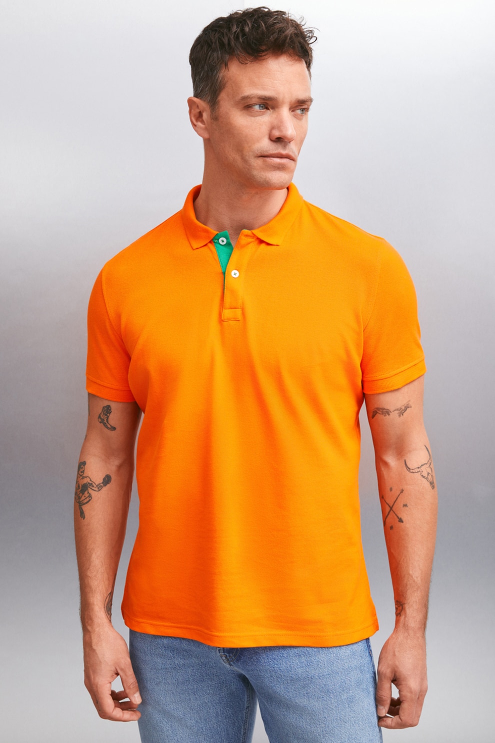 GRIMELANGE, Tricou polo regular fit din bumbac, Portocaliu mandarina, M